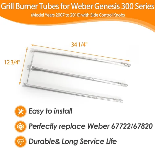 Miniatura 11 de SafBbcue 7508 - Juego de 3 tubos de acero inoxidable de 28 pulgadas para Weber Genesis Silver B/C Gold B/C Spirit 700 Spirit E-310/320 con control
