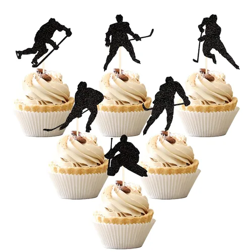 Miniatura 13 de 1 pieza de decoración de pastel de hockey con purpurina para decoración de pastel de hockey sobre hielo, jugador de hockey sobre hielo, selección