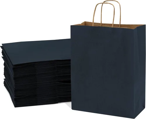 Miniatura 10 de Prime Line Packaging Bolsas de regalo de papel, bolsas de papel kraft azul marino con asas, bolsas de compras para pequeñas empresas, uso minorista