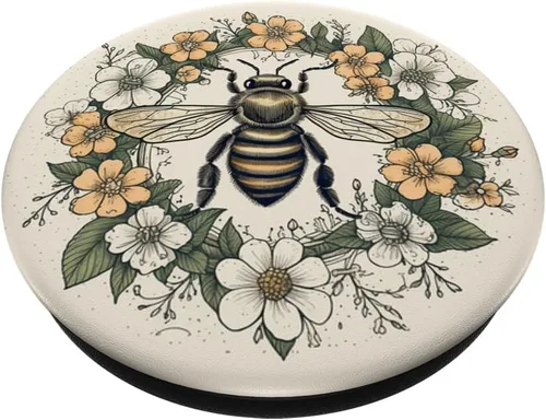 Miniatura 2 de PopSockets PopGrip estándar con diseño de abeja pastel Boho y flores