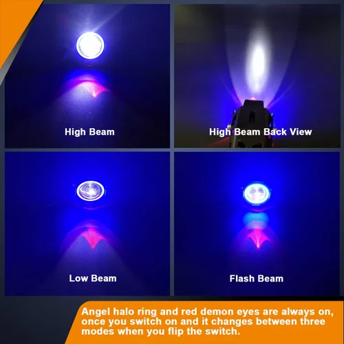 Miniatura 3 de Luces antiniebla LED U7 para motocicleta, foco, luces de circulación diurna, luces de bicicleta con ojos de ángel azules, anillo halo e interruptor