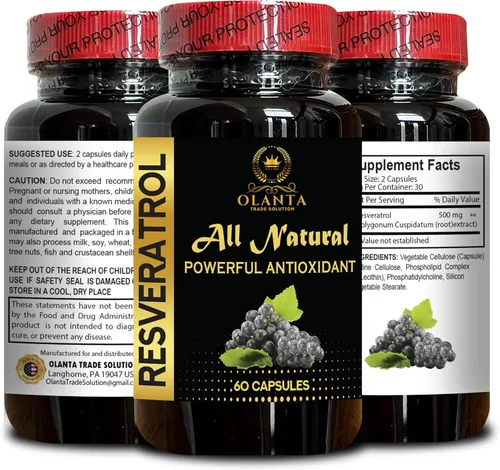 Miniatura 2 de Trans Resveratrol 500mg - Polifenol a base de plantas, procedente de Knotweed de semilla de uva, sin rellenos ni aditivos artificiales, complejo