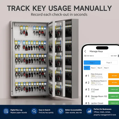 Miniatura 4 de WeHere Caja de bloqueo inteligente de 360 teclas, gabinete de llaves de montaje en pared con aplicación de gestión de llaves