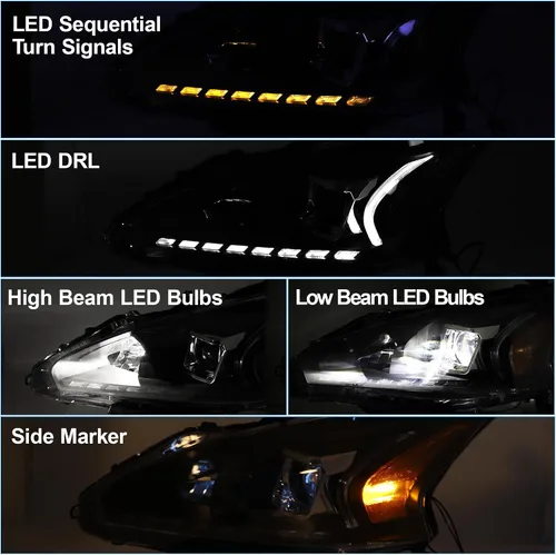 Miniatura 2 de Conjunto de faros delanteros con proyector 500% más brillante para 2013-2015 13-15 Altima con DRL LED, luz de giro secuencial 2013 2014 2015 13 14