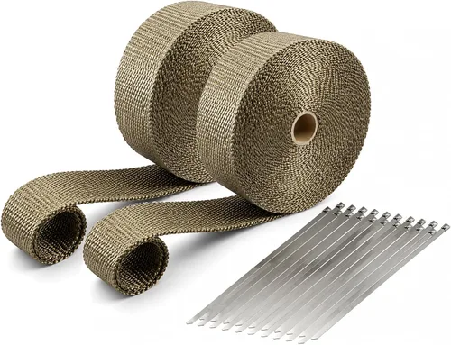 Miniatura 9 de Ucreative Envoltura de cabezal de escape de fibra de vidrio negra de 2 pulgadas x 50 pies con 10 bridas de bloqueo de acero inoxidable de 11.8