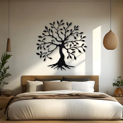 Miniatura 2 de Kuestboy Arte de pared de metal con árbol de la vida, árbol de la vida, decoración de metal negro, árbol genealógico, decoración de pared