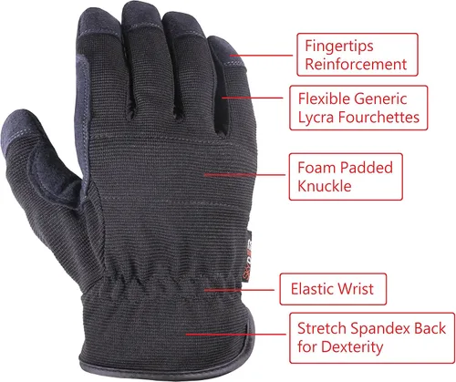 Miniatura 5 de SKYDEER Paquete de 3 pares de guantes de trabajo de cuero duraderos para jardinería y trabajo general (SD8810/L)