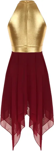 Miniatura 4 de easyforever Vestido de baile sin mangas con bloques de color para mujer, alabanza litúrgica, ropa de baile lírico, vestido de bata de adoración