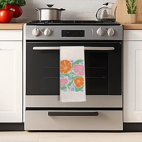 Miniatura 5 de Toallas de cocina bohemias con diseño floral, estilo retro de los años 70, diseño de flores bohemias decorativas para baño, toallas de cocina