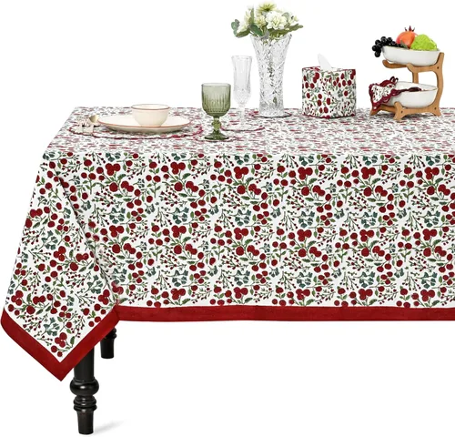 Miniatura 86 de Ridhi - Mantel cuadrado 100% algodón con estampado en bloque, lavable, para Halloween, Acción de Gracias, Navidad, fiestas, bodas, decoración