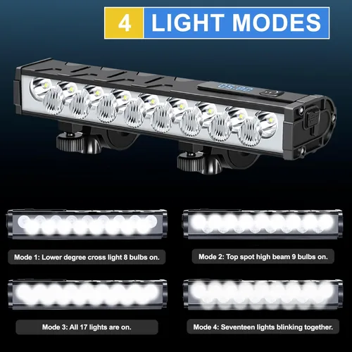 Miniatura 3 de Luces de bicicleta, 17 LED de 4000 lúmenes, luz de bicicleta con 4 modos, 10000 mAh USB recargable luz de bicicleta para bicicleta con pantalla