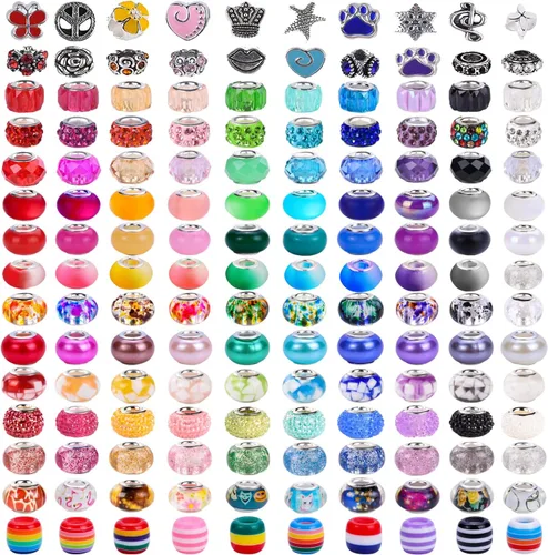 Miniatura 10 de AIPRIDY Cuentas Europeas Surtidas para Manualidades Cuentas Espaciadoras Lampwork de Agujero Grande Cuentas Europeas Coloridas para Hacer Collares