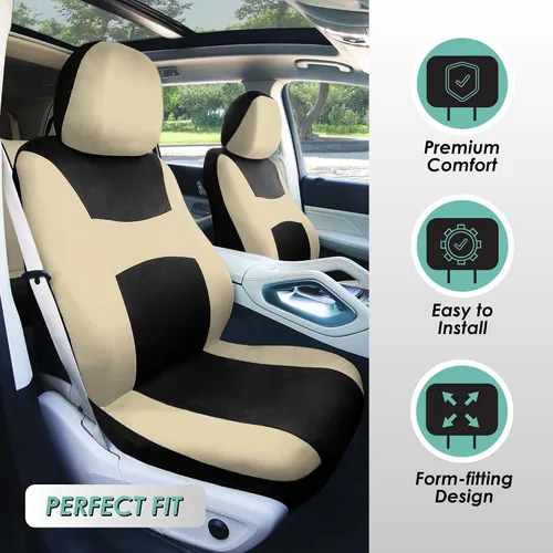 Miniatura 2 de Fundas para asientos FH GROUP FH-FB030115 de tela liviana y aireada, con división para airbag, set combinado menta/negro: funda de volante, Beige