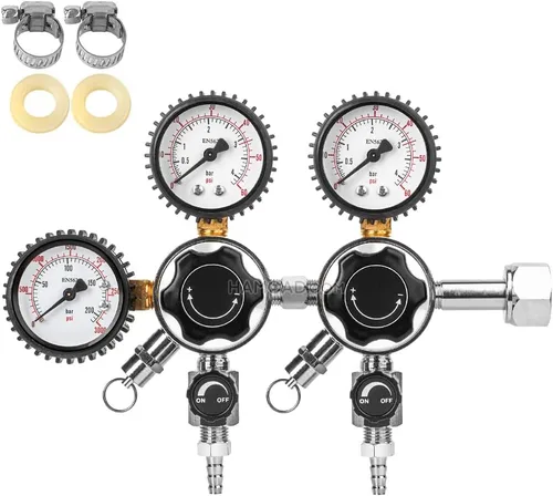 TMCRAFT Regulador de CO2 de barril, regulador de presión CGA-320 de triple calibre con presión de trabajo de 0-60 PSI y presión de tanque de 0-3000