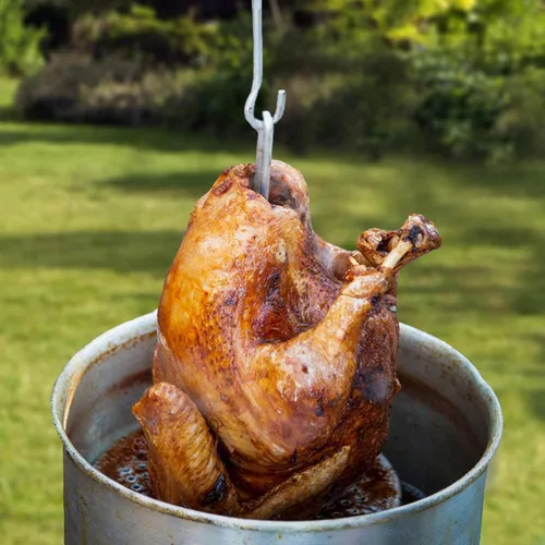 Miniatura 7 de Juego de estante para freidora de pollo para pavos, estante para freír y gancho elevador de mango, soporte vertical de acero inoxidable, bandeja