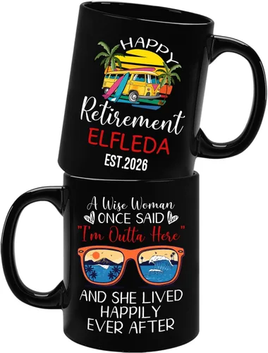 Miniatura 20 de Taza de café negra de jubilación personalizada, Jubilado está bajo nueva gestión, mira a la esposa para más detalles, taza de té de 11 15 onzas
