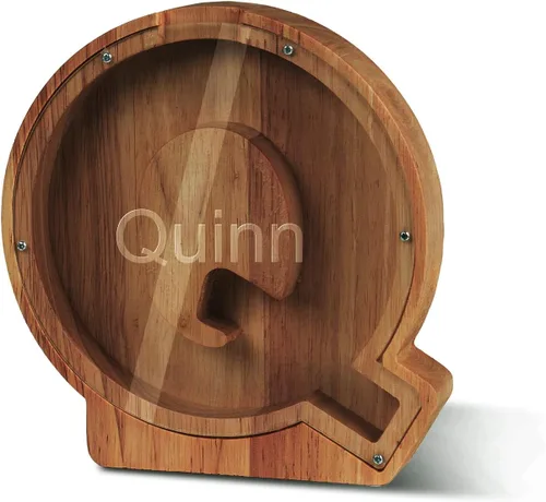 Miniatura 48 de Alcancía con nombre personalizado, 26 letras láser con texto personalizado, banco de monedas de madera, significado educativo, alcancía con nombre