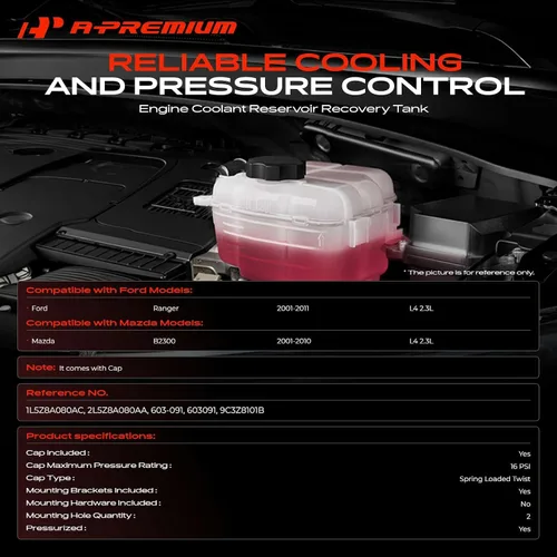 Miniatura 2 de A-Premium Tanque de expansión de recuperación de desbordamiento de refrigerante del motor [con tapa] compatible con Ford Ranger 2001-2011 y Mazda