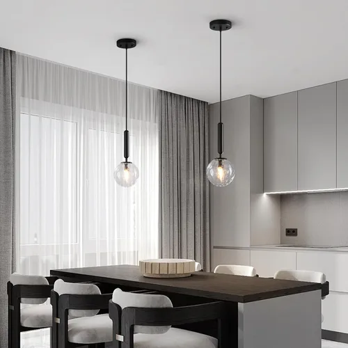Miniatura 3 de Lámpara Colgante Negra Moderna Accesorio de Luz Colgante para Isla de Cocina de Mediados de Siglo con Lámpara Colgante de Globo Iluminación Colgante