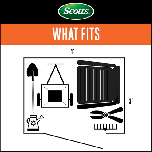 Miniatura 6 de Scotts Armario de almacenamiento de jardín de 4 x 3 x 6 pies, kit compacto de cobertizo de metal con cerradura para patio trasero, patio y césped