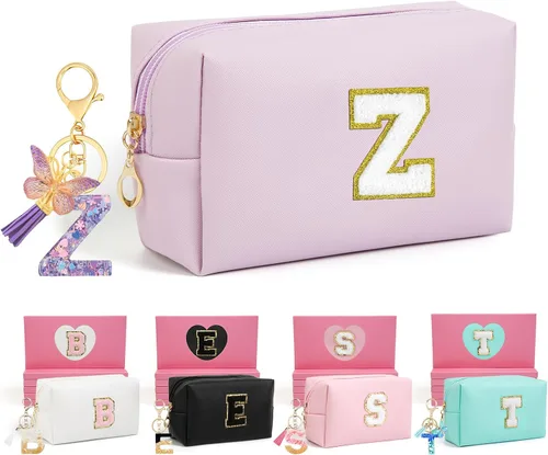 Miniatura 56 de AIBFRID 2 piezas de bolsas de maquillaje iniciales para mujeres, regalos de cumpleaños para niñas de 4 5 6 7 8 9 10 11 12 años, bolsas de cosméticos