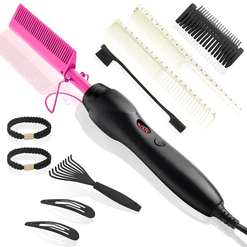 Miniatura 13 de Peine Eléctrico Caliente Alisador de Cabello Peine de Prensado con Calor Rizador Plancha Plana Cepillo Alisador de Cabello para Negro Natural, Peine