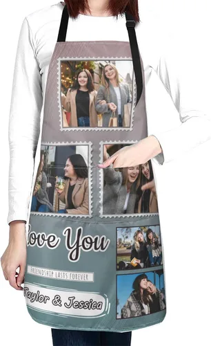 Miniatura 3 de Delantales personalizados con dos bolsillos para mujeres y hombres, delantales personalizados impresos con texto fotográfico para cocinero de cocina