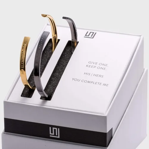 Miniatura 2 de Stella Valle HisHer Bracelet Gift Set - 18K Gold and Rhodium Cuffs with Engraved Mantra You Complete Me