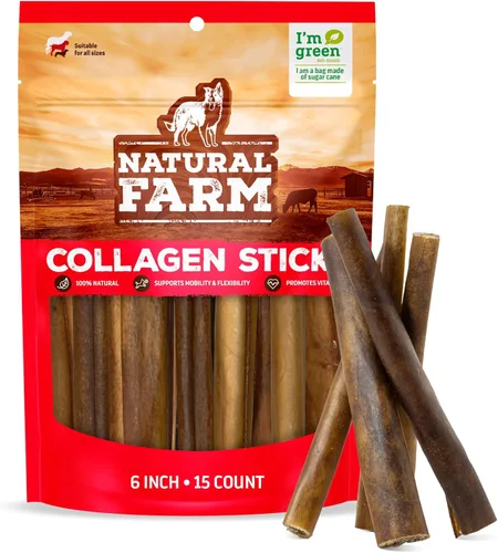 Miniatura 13 de Natural Farm Palitos de colágeno masticables para perros de 6 pulgadas, sin olor, 95% colágeno natural que apoya articulaciones saludables, piel