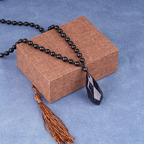 Miniatura 3 de Collar de obsidiana negra con dije de protección con cadena de cuentas extendida, collar de amuleto de piedra de cristal curativo para hombres