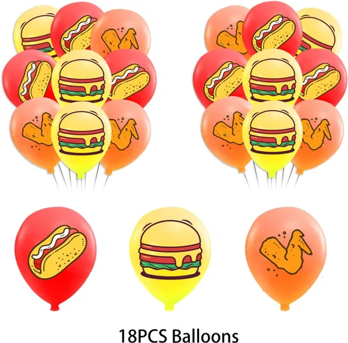 Miniatura 6 de Decoraciones de fiesta de comida rápida, papas fritas, pizza, hamburguesa, pollo frito, hot dog, suministros de fiesta, incluye pancarta
