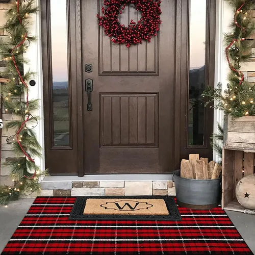 Miniatura 3 de Alfombra de Cuadros Buffalo para Exteriores, 3' x 5' Alfombra de Área de Cuadros Rojos y Negros Navideños para Interiores/Exteriores, Alfombra