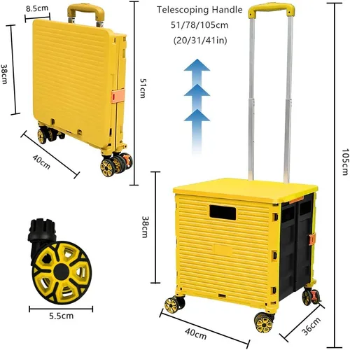 Miniatura 7 de FELICON SELORSS Carro de Utilidad Plegable Carro de Mano Plegable con Mango Telescópico de Plástico Resistente Cesta Plegable de 4 Ruedas Giratorias