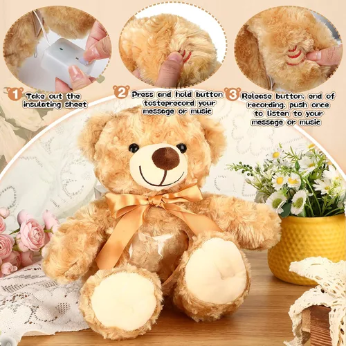 Miniatura 3 de Silipull Recuerdo oso de peluche de terciopelo rosa de 12 pulgadas con grabador de voz marrón, animal de peluche con marco de fotos, regalo