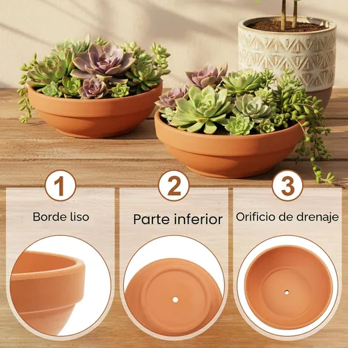 Miniatura 3 de Laergin - Macetas de terracota poco profundas de 6.43 pulgadas con orificio de drenaje, maceta de terracota con orificio de drenaje para plantas