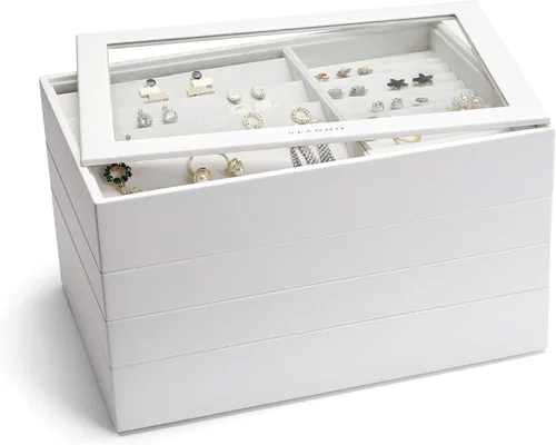 Vlando - Bandeja organizadora de joyas apilable, de gran capacidad, organizador de cajones, bandeja de exhibición, caja para anillos, aretes,