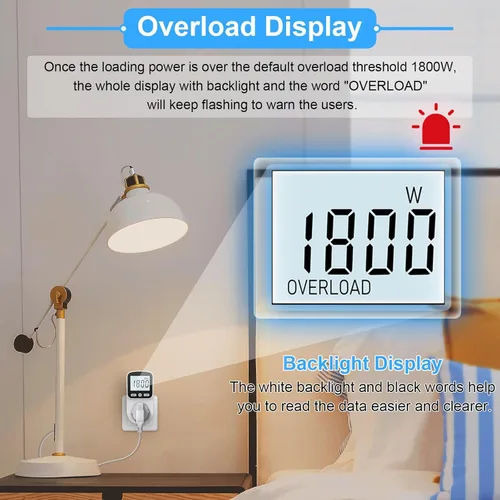 Miniatura 3 de Medidor de vatios mejorado, medidor de potencia, monitor de energía para el hogar, monitor de uso eléctrico, medidor de voltaje de energía