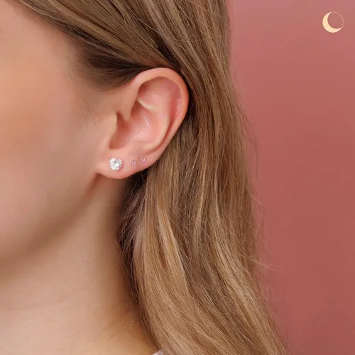 Miniatura 4 de Lumini Crystals Pendientes de tuerca de plata de ley 925 de 0.079in con piedra natal simulada para mujer, Plata de ley, Circonia cúbica