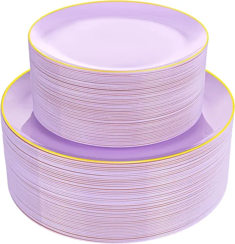 Miniatura 9 de PULOTE 100 piezas de platos de plástico verde - Platos desechables verdes con borde dorado - Incluye 50 piezas de cena de 10.25 pulgadas, 50 piezas