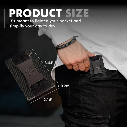 Miniatura 4 de ROSSM Cartera minimalista para hombre - Cartera delgada RFID para hombre - Cartera delgada de fibra de carbono y metal para tarjetas y dinero