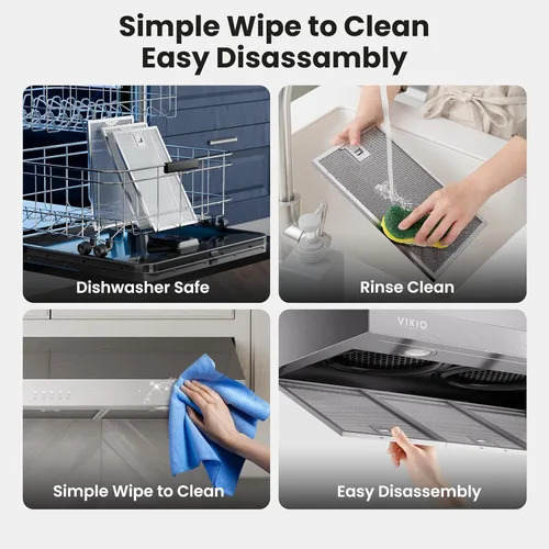 Miniatura 7 de VIKIO HOME Campana Extractora Bajo Gabinete de 30 Pulgadas, 1200 CFM de Doble Motor para Ventilación de Cocina con Luces LED, Control de Botones