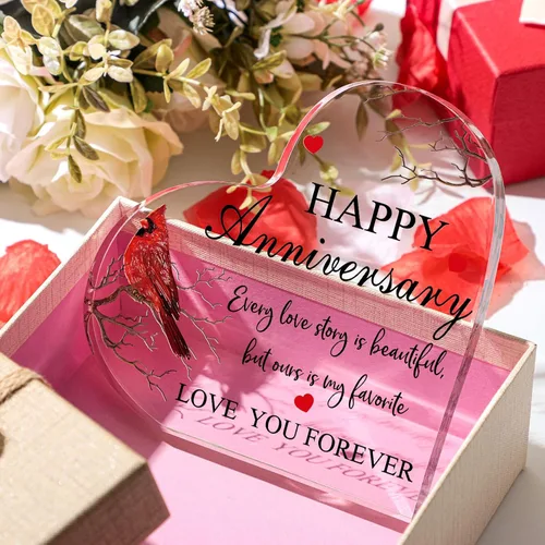 Miniatura 5 de Yulejo Regalo cardenal de feliz aniversario para mujeres, regalo de aniversario de boda acrílico para ella, él, pareja, esposa, marido, novia, novio