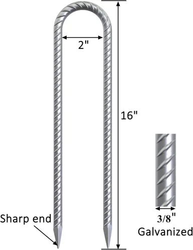 Miniatura 2 de Estacas de viento para trampolín de 16 pulgadas, 3/8 pulgadas de diámetro, resistentes en forma de U, estacas de valla para suelo, kit de anclaje