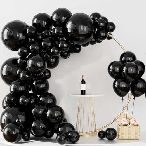 Labeol Globos negros de Halloween de diferentes tamaños, 151 unidades, 18/12/10/5 pulgadas, kit de arco de guirnalda de globos de látex de calidad