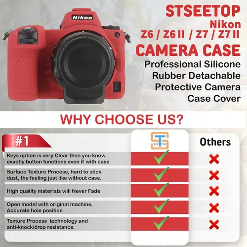Miniatura 4 de Funda de cámara para Nikon Z6 Z6II Z7 Z7II - Funda protectora de silicona para DSLR, jaula desmontable, a prueba de golpes, a prueba de polvo (rojo)