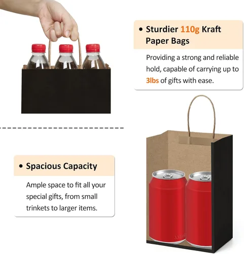 Miniatura 3 de BagDream Bolsas de regalo, 100 bolsas de regalo pequeñas de papel kraft de 5.25 x 3 x 8 pulgadas con asas a granel, bolsas de papel negro
