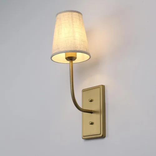 Miniatura 8 de Aplique de pared de latón de granja, 1 luz, pantalla de tela de lino, lámpara de pared interior con cable para dormitorio, sala de estar, tocador