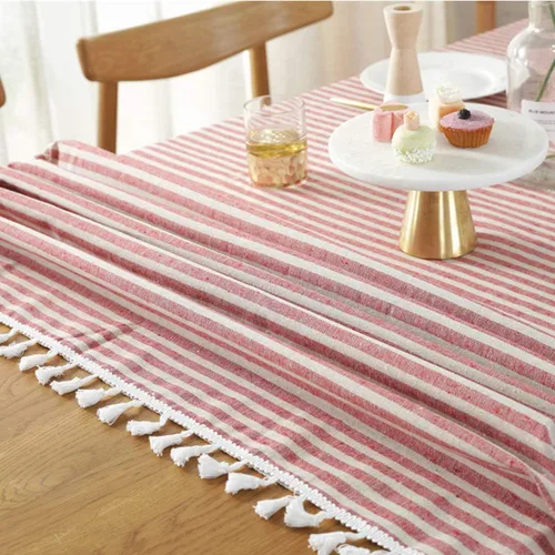 Miniatura 4 de Sandweek Mantel con borlas de algodón y lino, a prueba de polvo, para decoración de mesa de cocina y comedor