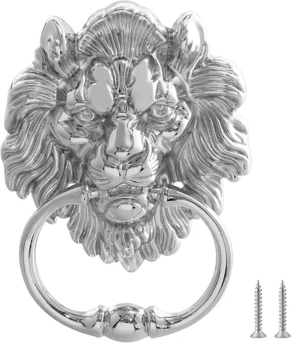 Miniatura 8 de MOLIGOU Aldaba de puerta con cabeza de león, aldaba decorativa para puerta delantera de 6 pulgadas, manija de anillo de puerta de león antiguo