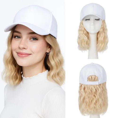 Miniatura 10 de SEGO - Peluca de gorra con pelo adjunto para mujer, gorra negra de béisbol con extensiones de pelo, gorra de béisbol larga y ondulada con ajuste